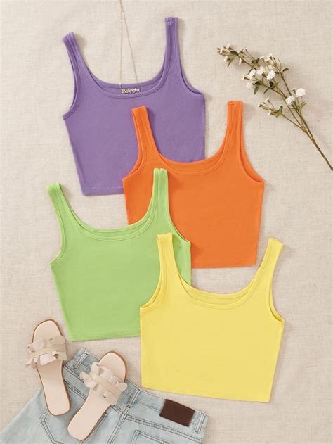 4-Pack Solid Crop Tank Top