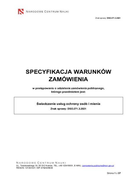 Fillable Online Zacznik Nr 3 Do SWZ Narodowe Centrum Nauki Fax Email