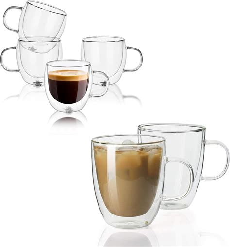 Sweese Espresso Cups Double Wall Insulated Glass Coffee Mugs 5 Ounce 125 Ounce