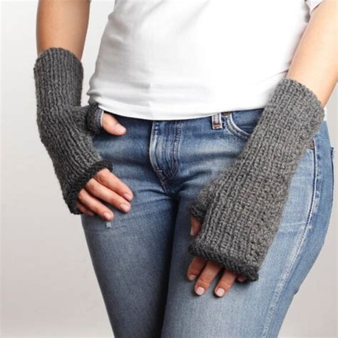 Gray Dark Gray Knitting Fingerless Gloves Etsy