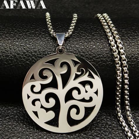 Heart Tree Of Life Stainless Steel Necklaces Women Silver Color