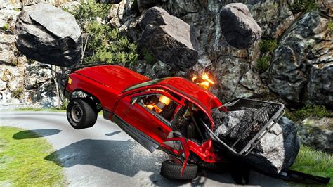 Rockfall And Car Crashes Beamng Drive Crashes Youtube