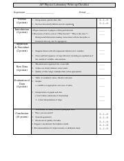 Lab Report Rubric Scoresheet2 Pdf AP Physics Laboratory Write Up