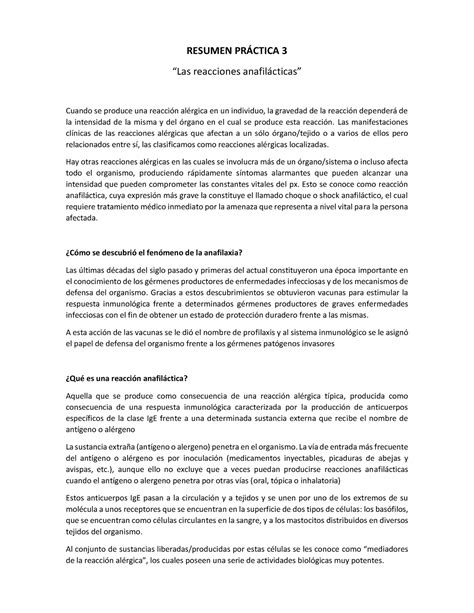 Resumen Práctica 3 RESUMEN PRCTICA 3 Las reacciones anafilcticas