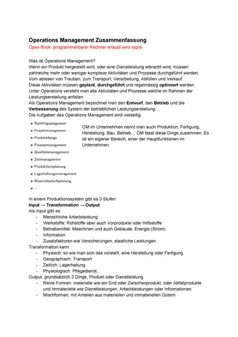 Operations Management Zusammenfassung Vom Ablesen Von Trauben Zum