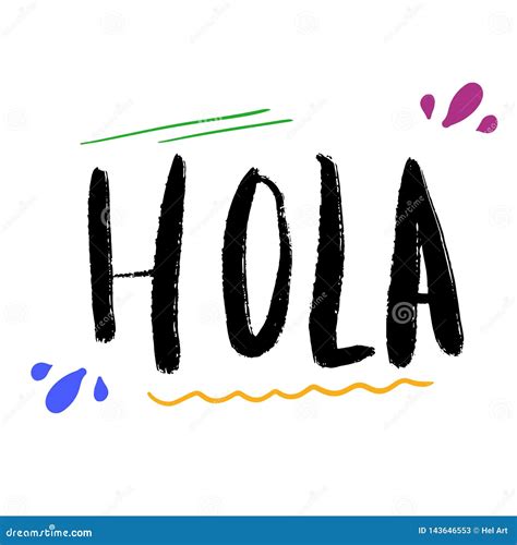 Hola Word Lettering Hand Drawn Brush Calligraphy Stock Vector