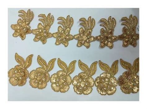 Golden Polyester Designer Embroidered Lace For Garments Width