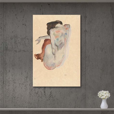 Crouching Nude In Shoes And Black Stockings By Egon Schiele As Art