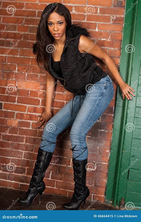 Beautiful African American Black Woman Wearing Casual Black Stock Image