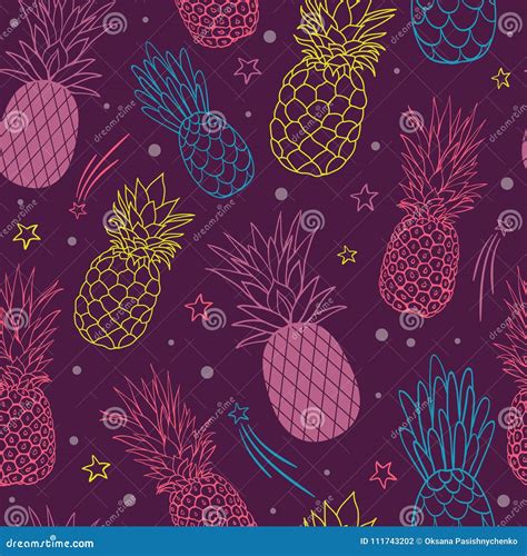 Vector Pineapple Party Purple Summer Tropical Seamless Pattern