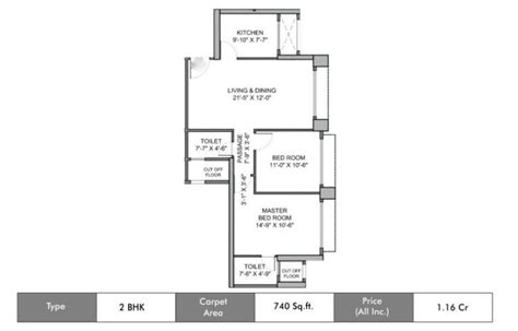 Hiranandani Fortune City Panvel, Navi Mumbai 2 BHK Floor Plan 740 Sq Ft ...