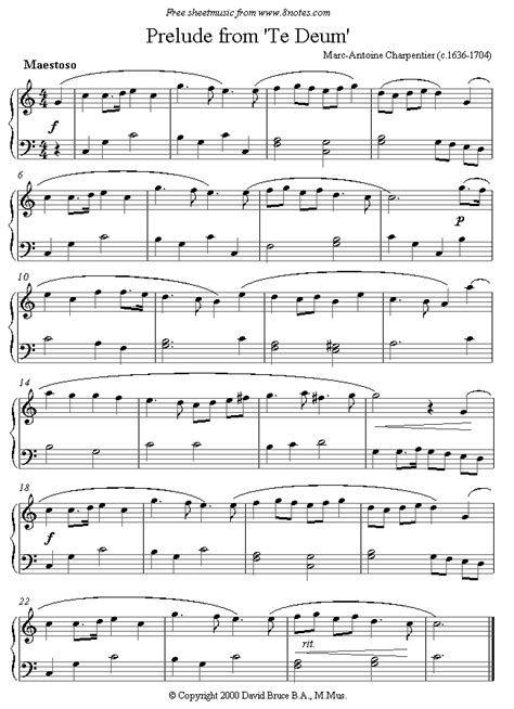 Charpentier Prelude From Te Deum Sheet Music For Piano Piano