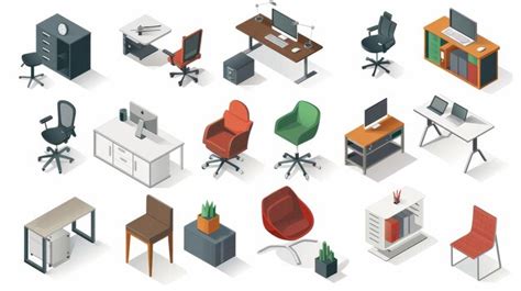 Premium Photo An Icon Set Of Isometric Office Furniture Showing Desks