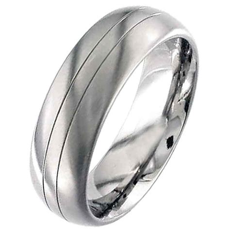 High Polished Dome Profile Grooved Titanium Ring Silver And Titanium