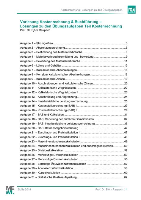 KB Kore Uebungen Loesungen So Se19 Vorlesung Kostenrechnung