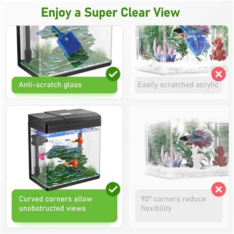 Pondon Gallon Fish Tank Glass Aquarium With Air Pump Led Cool