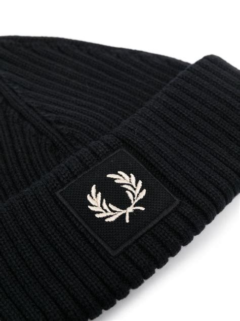 Fred Perry Logo Patch Ribbed Beanie Black Farfetch