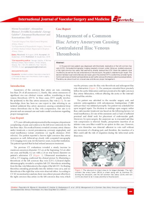 Pdf Management Of A Common Iliac Artery Aneurysm Causing Contralateral Iliac Venous Thrombosis