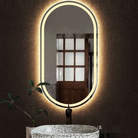 Espelho Jateado Oval Iluminado Led Quente 50x80cm WoodGlass