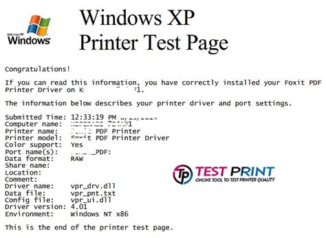 Windows XP Printer Test Page: A Comprehensive Guide » Print Test Page