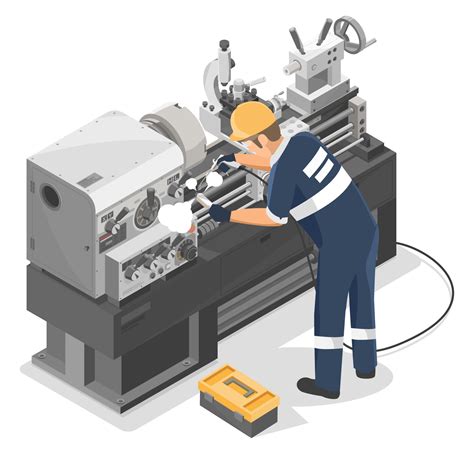 Technician Cleaning Metal Lathe Machine After Work Metalworker Clean