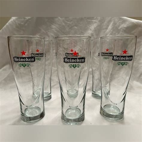 Heineken Set Of 6 Embossed Star Pilsner Beer Glasses Pair W Case For Christmas