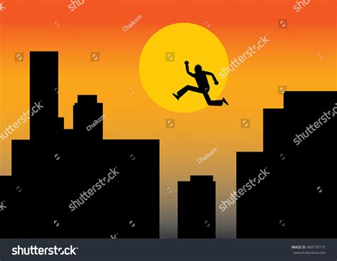 Man Jumping Over Gaps Between Buildings Vector Royalty Free Stock