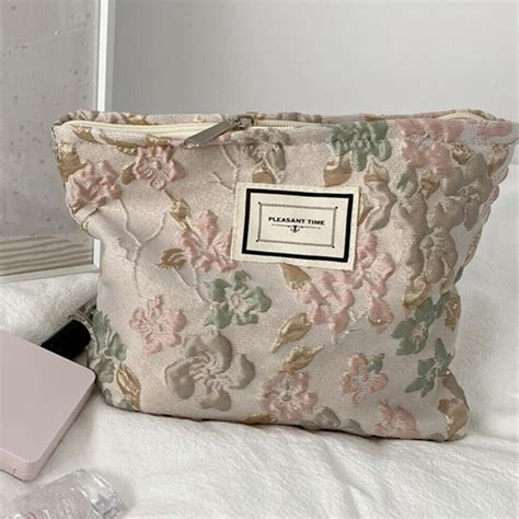 Relief Flowers Cosmetic Bag Large Capacity Simple Storage Bag For