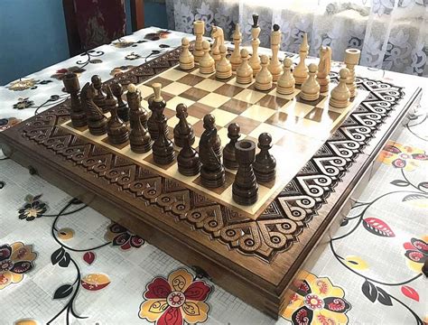 Custom Backgammon Chess Checkers Set 3 In 1 Table Game Etsy