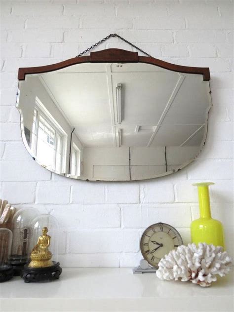 Vintage Extra Large Art Deco Bevelled Edge Wall Mirror Wooden Etsy