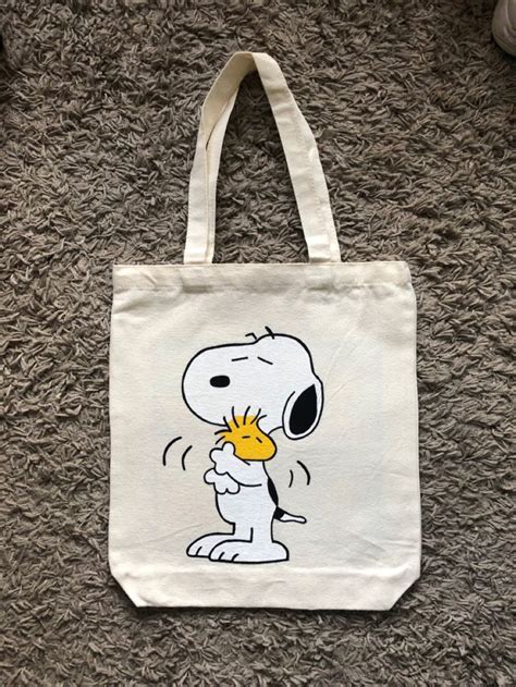 Snoopy Totebag Handpainted Tote Bag Canvas Design Handpainted Tote