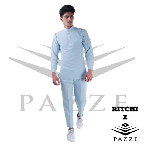 Ready Stock Blue Biru Cair Pazze Baju Melayu Slim Fit Modern Cutting