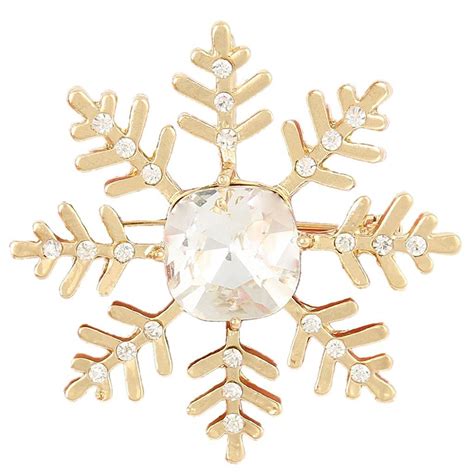 Gold Snowflake Brooch With Austrian Crystals