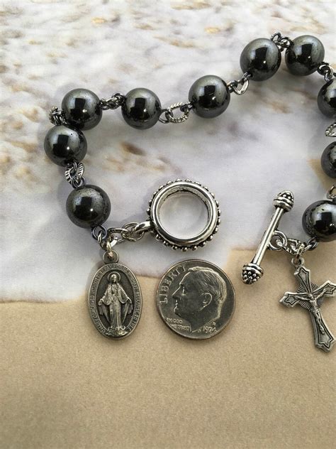 Mens Rosary Bracelet Hematite Stone Rosary Bracelet Single Etsy