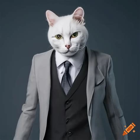 Anthropomorphic White Cat In A Suit On Craiyon