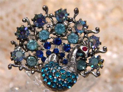 Weiss Blue Rhinestone Peacock Brooch Dimensional By Janastreasures 15000 Romance Jewelry