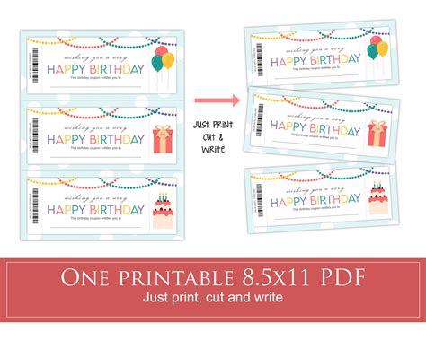 Printable Birthday Coupons Birthday Present Experience Etsy