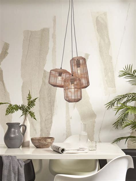 Hanging Lamp Tanami Rattan Shade Wooden Amsterdam