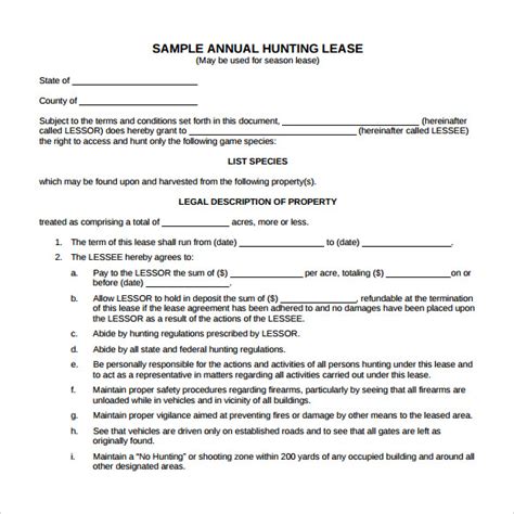 Printable Hunting Lease Agreement Printable Lease Agreement