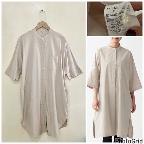 Muji Nude Chino Sleeve Shirt Dress Women S Fashion Dresses Sets Dresses On Carousell