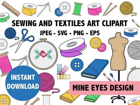 Sewing Textiles and Fiber Art Clipart Pack Ribbon Fabric | Etsy