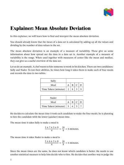 Lesson Mean Absolute Deviation Nagwa Worksheets Library