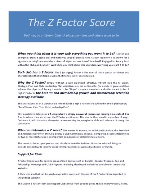 Fillable Online The Z Factor Score Clubrunner Blob Core Windows Net