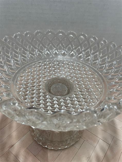 Imperial Glass Diamond Cut Lace Edge Pedestal Bowl Etsy