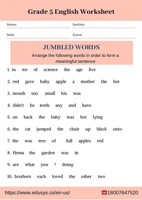 Grammar Year English Worksheets