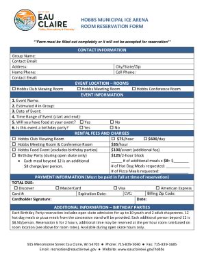 Fillable Online Hobbs Room Reservations Form 2020 Doc Fax Email Print