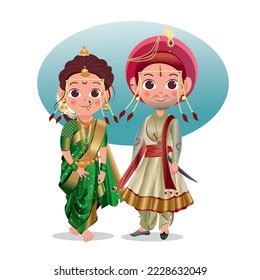 Maharashtrian Wedding Couple In Traditional Costume Of