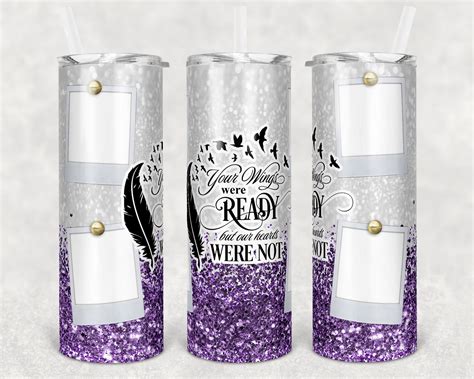 Oz Skinny Tumbler Memorial With Pictures Purple Glitter Etsy