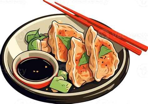 Gyoza Or Japanese Dumplings Hand Drawn Illustration 23870091 PNG