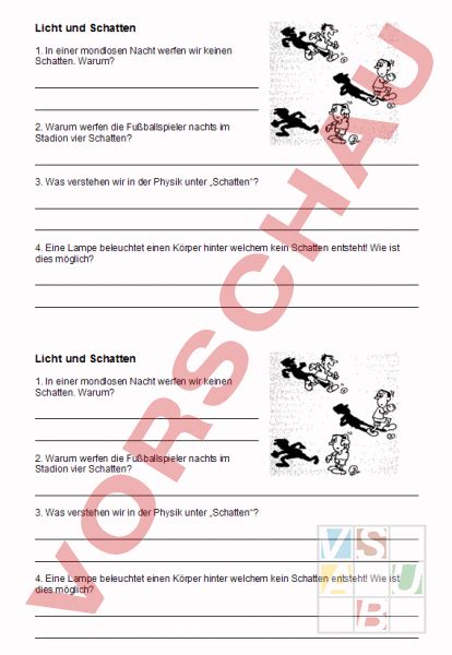 Arbeitsblatt Licht Und Schatten Physik Optik